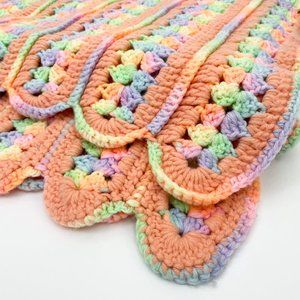 36" x 55" Vintage Crochet Hand Made Scallop Throw Blanket Pastel Rainbow Pride
